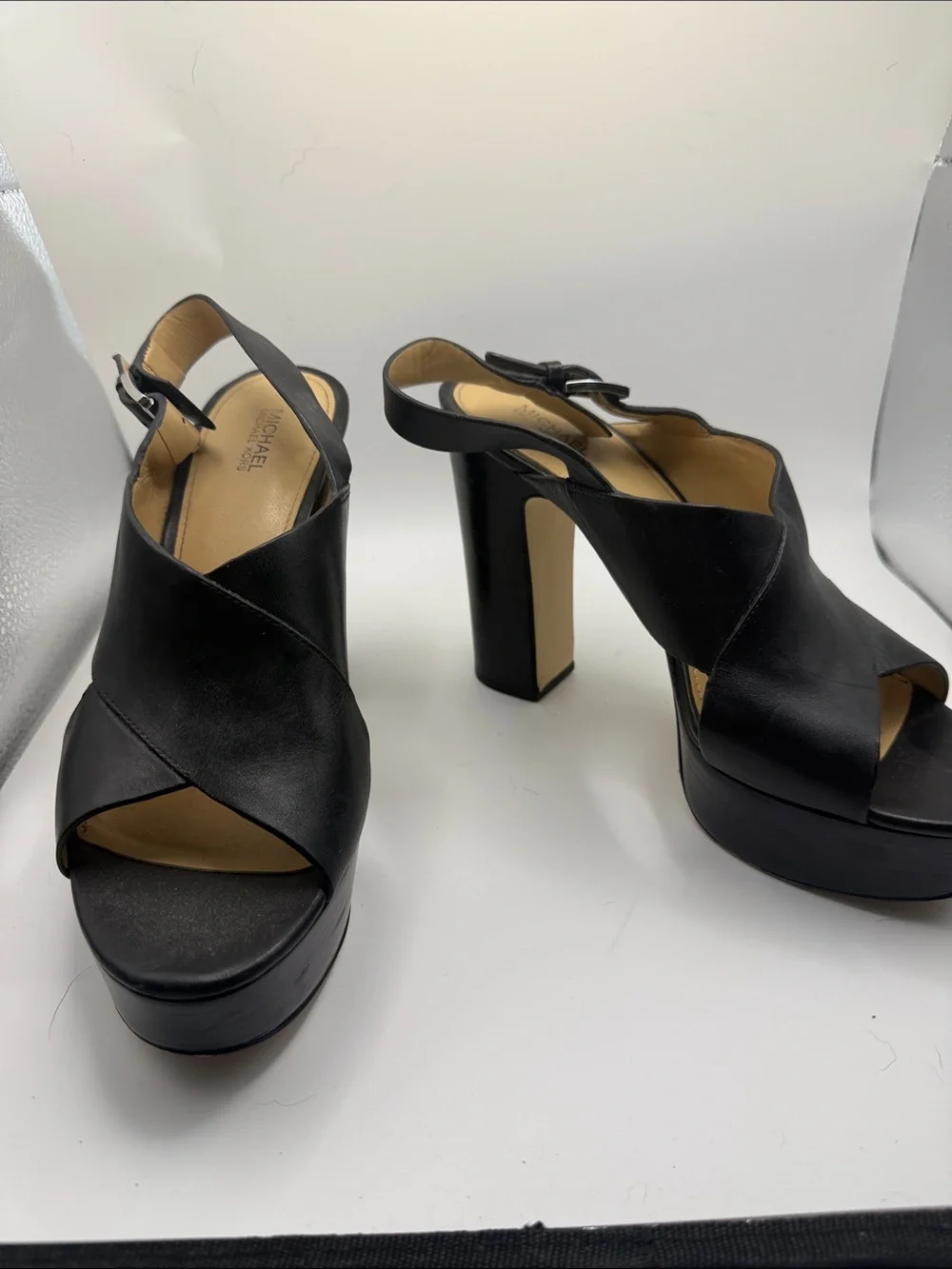 Michael Kors Black Leather Platform Open-Toe Slingbacks